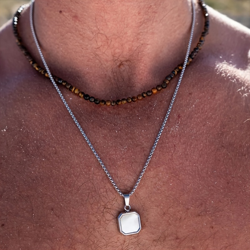 Unisex 316L Stainless Steel Square Pendant Necklace
